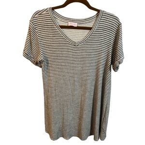Pink Lily Gray and White Striped Soft V Neck Dress